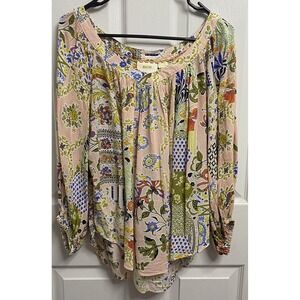 Maeve Anthropologie Women Pink Yellow Top Boho Floral Paisley Peasant Blouse 6